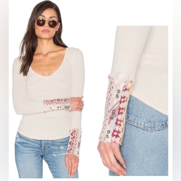 We The Free Tops - Free People We The Free Cream Waffle Knit Art School Cuff Long Sleeve Thermal